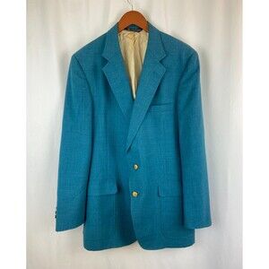 VTG Austin Reed Men's 46L Blue Teal Wool Sports Blazer Union Made 1990s FLAWS